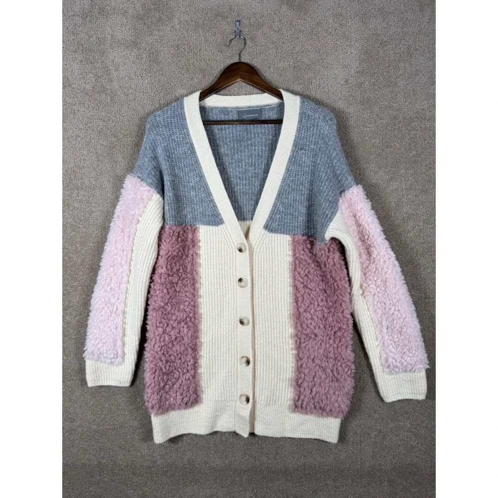 Anthropologie Cardigan Sweater Women XS Pink Grey Olivia Oversized Textured